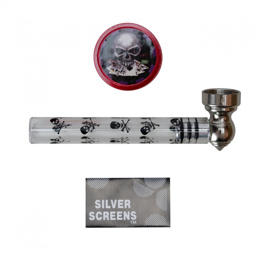 Фото и внешний вид — Трубка сувенирная LG-10 (металл/гриндер/сеточка) в блистере