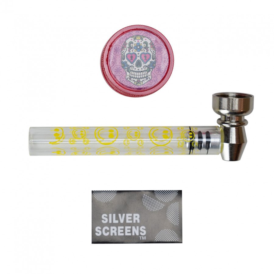 Фото и внешний вид — Трубка сувенирная LG-11 (металл/гриндер/сеточка) в блистере