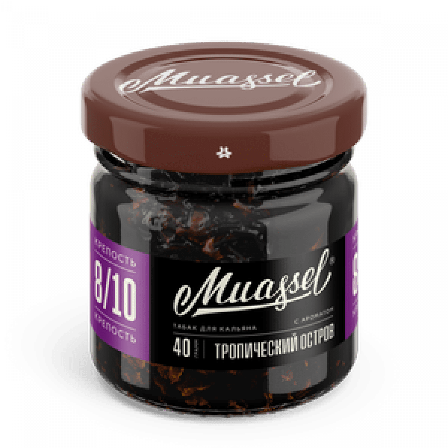 Фото и внешний вид — Табак для кальяна MUASSEL (8/10) 40гр - Тропический Остров