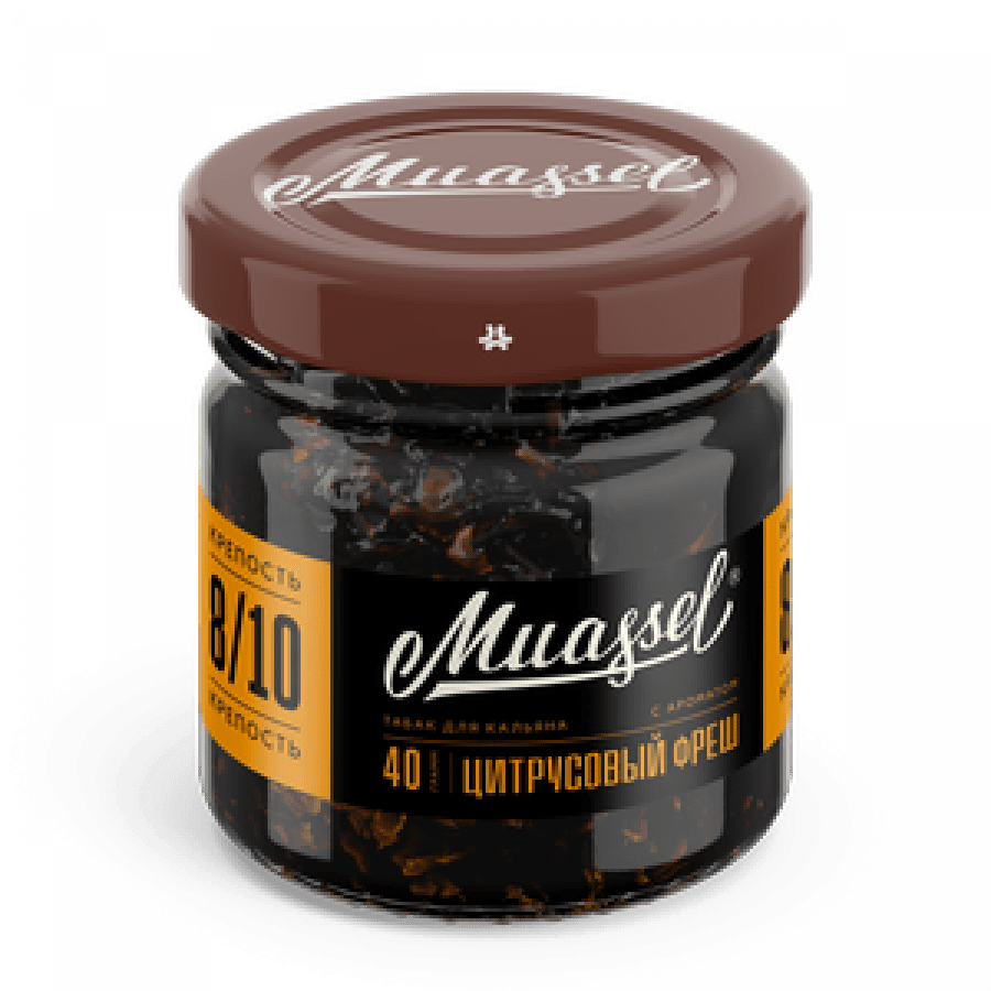 Фото и внешний вид — Табак для кальяна MUASSEL (8/10) 40гр - Цитрусовый фреш