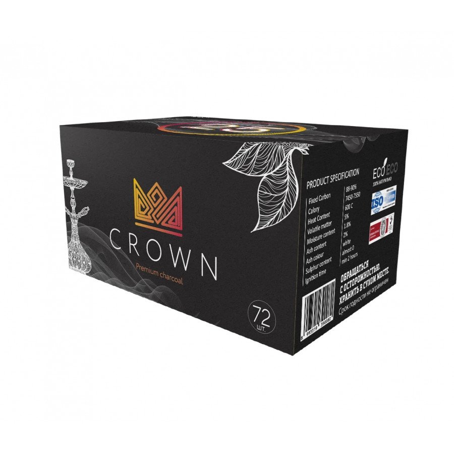 Фото и внешний вид — Уголь CROWN (1кг 25мм 72шт)