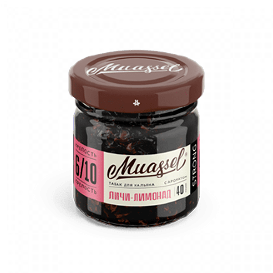 Фото и внешний вид — Табак для кальяна MUASSEL (6/10) 40гр - Личи Лимонад