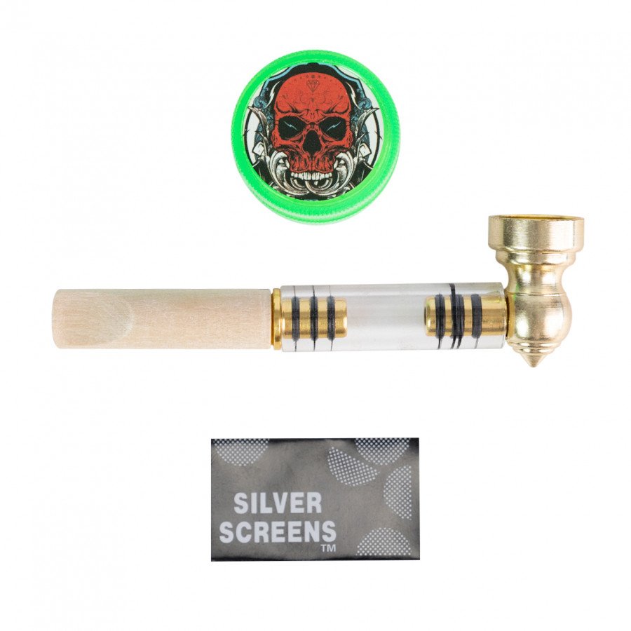 Фото и внешний вид — Трубка сувенирная LG-15 (металл/гриндер/сеточка) в блистере