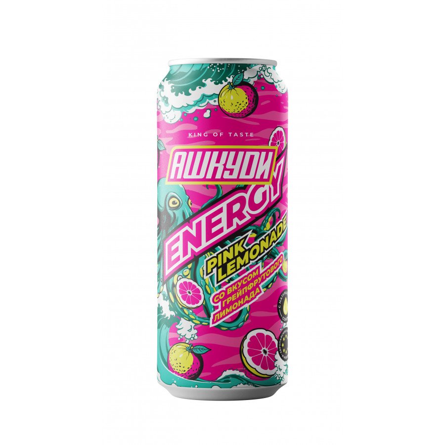 Фото и внешний вид — Энергетический напиток АШКУDИ Energy - Pink Lemonade (Грейпфрутовый Лимонад) 450мл