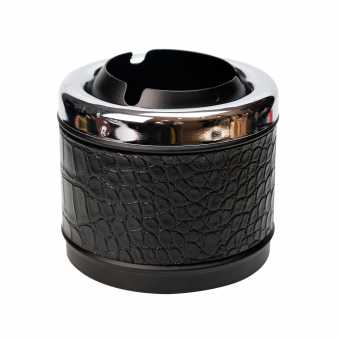 Пепельница S.QUIRE 420042-813BF круглая/сталь/иск.кожа/серебро/черный 90мм