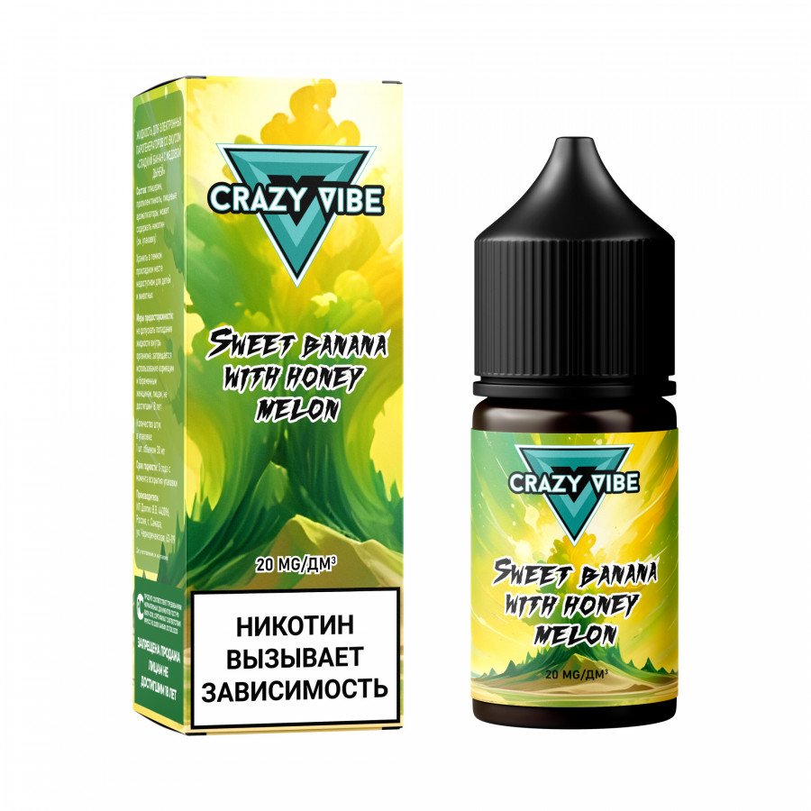 Фото и внешний вид — Жидкость CRAZY VIBE SALT - Sweet Banana with Honey Melon (Сладкий Банан с Медовой Дыней) 30мл 20мг