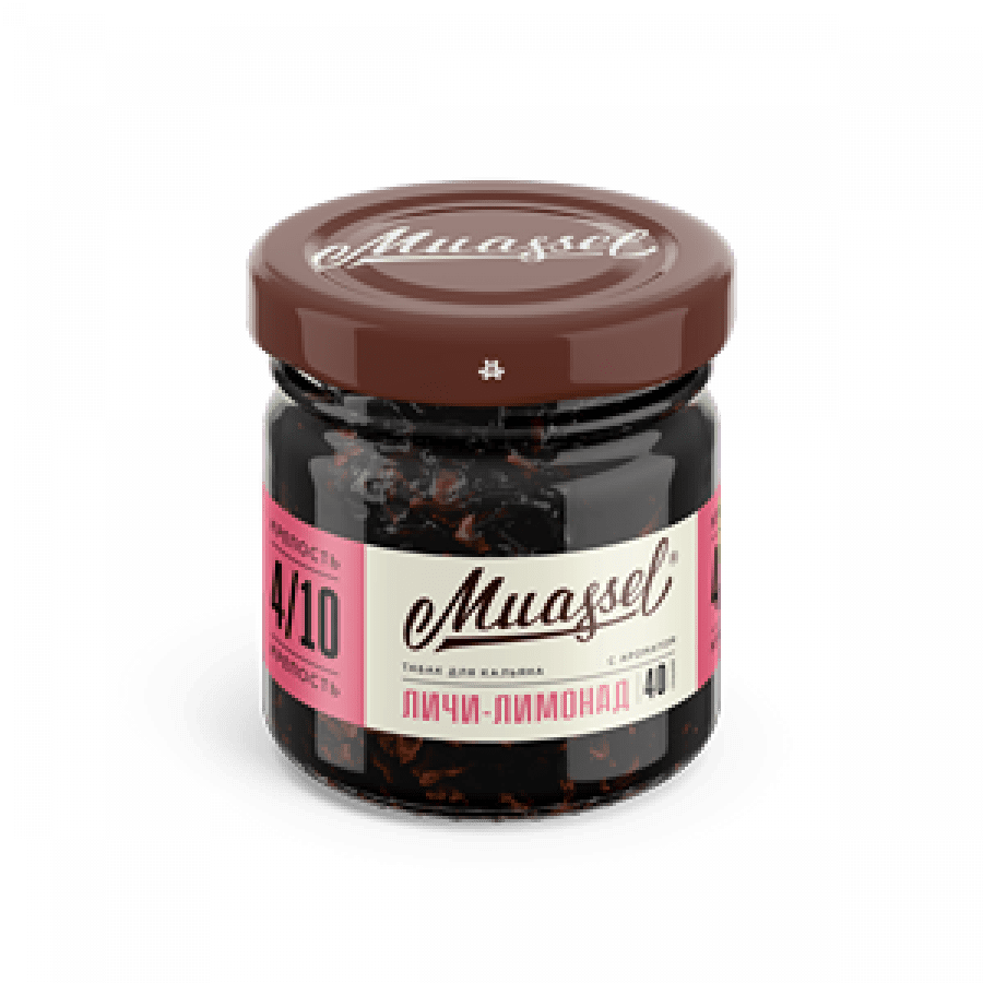 Фото и внешний вид — Табак для кальяна MUASSEL (4/10) 40гр - Личи Лимонад