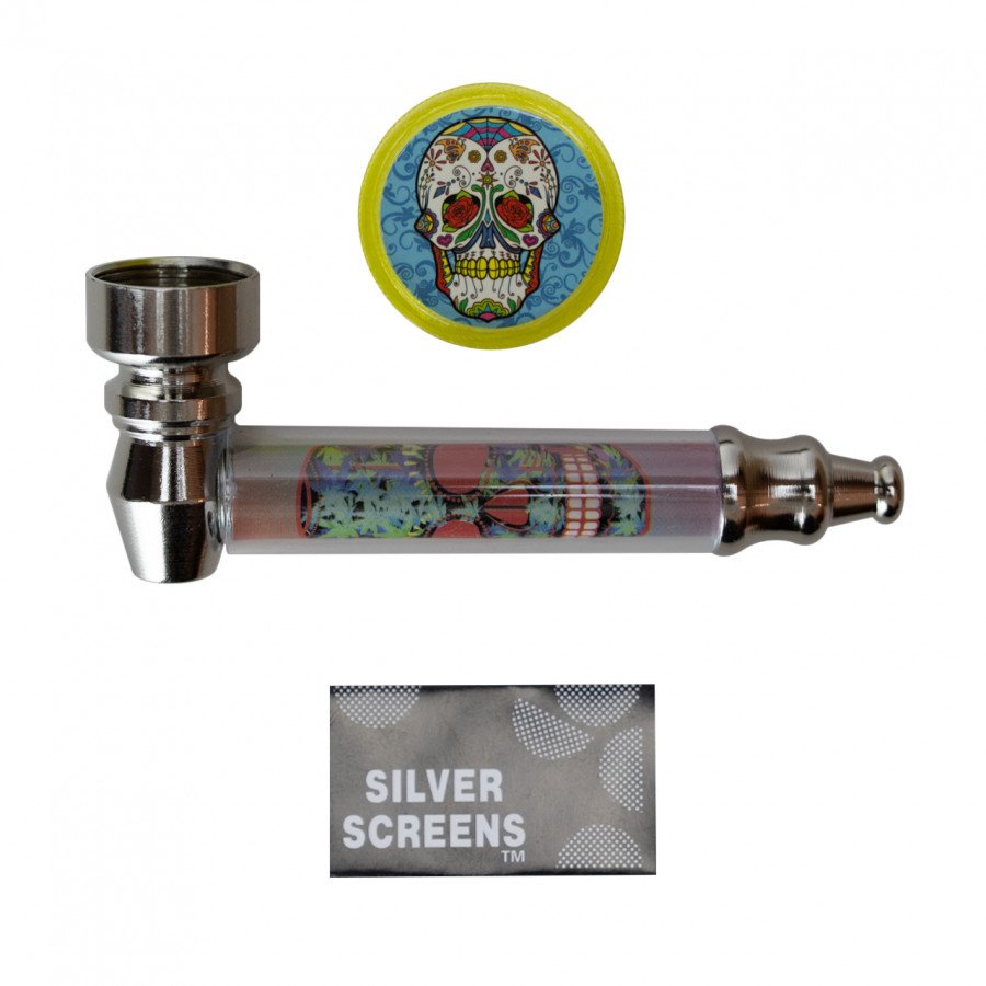 Фото и внешний вид — Трубка сувенирная LG-18 (металл/гриндер/сеточка) в блистере