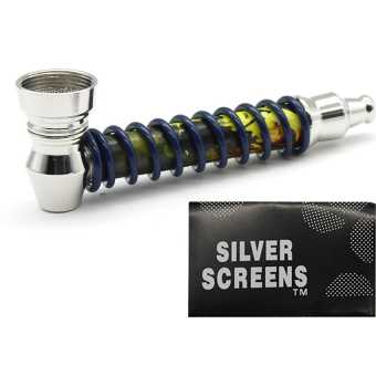 Трубка сувенирная YD005 BLUE стекло/мет/сеточка в блистере 