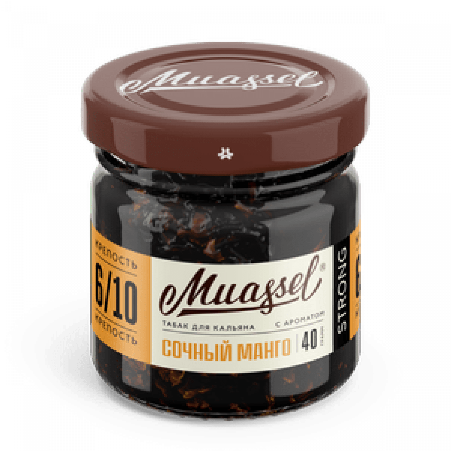 Фото и внешний вид — Табак для кальяна MUASSEL (6/10) 40гр - Сочный Манго