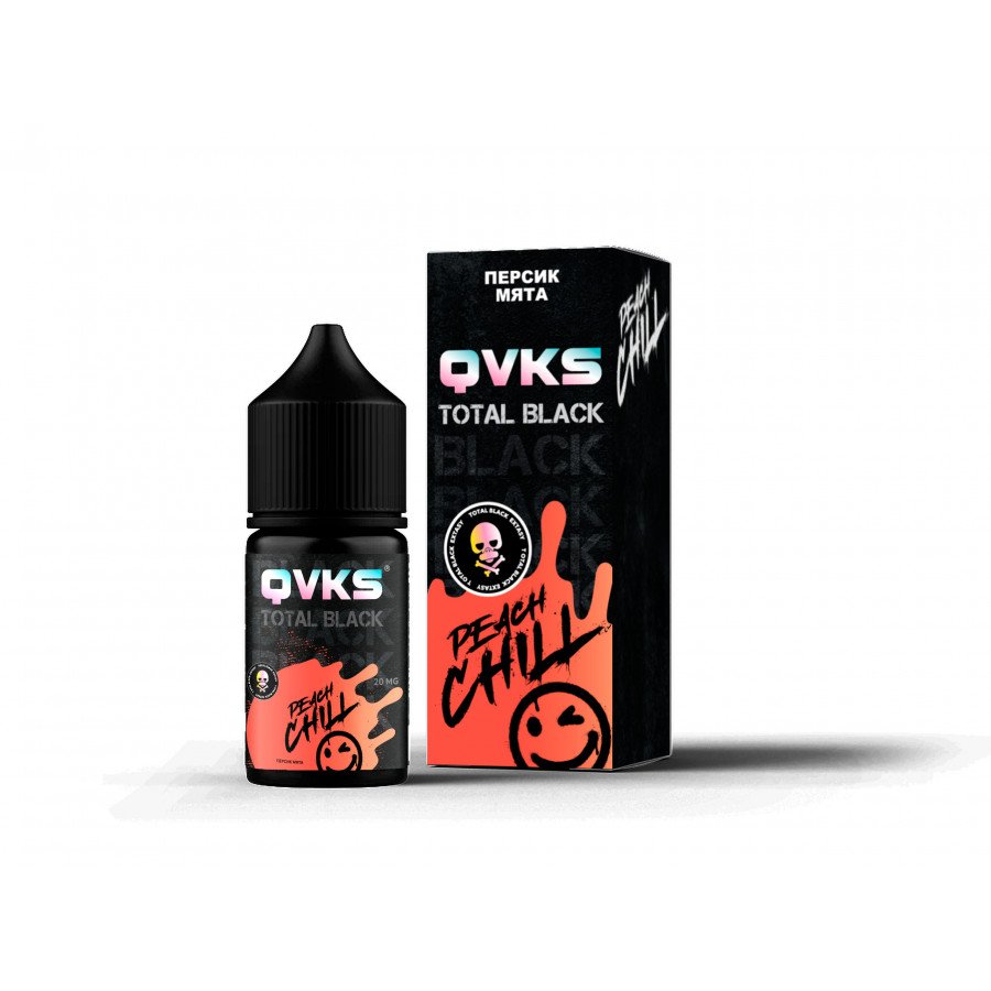 Фото и внешний вид — Жидкость QVKS BLACK - Персик Мята 30мл strong