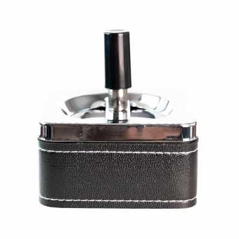 Пепельница S.QUIRE 420042-936F квадратная/сталь/никель/иск.кожа/серебро/черный 85*85*90мм