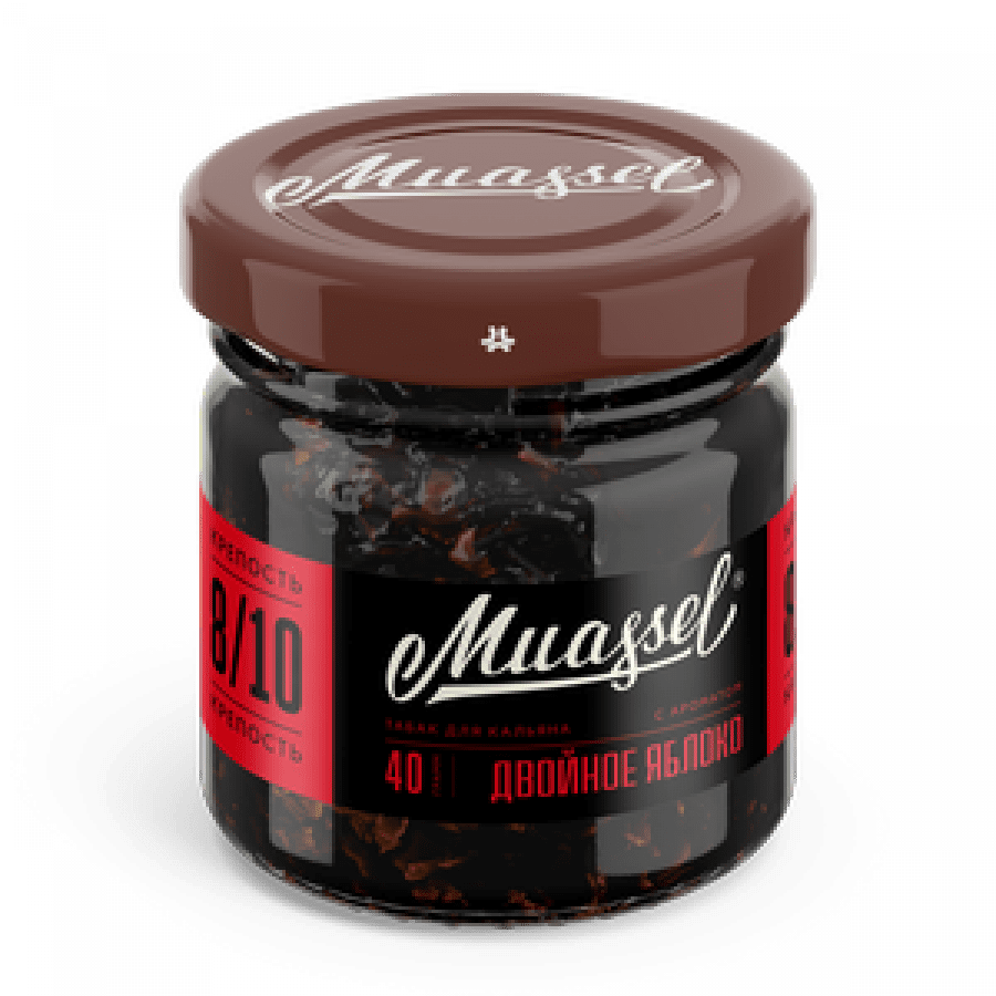 Фото и внешний вид — Табак для кальяна MUASSEL (8/10) 40гр - Двойное яблоко