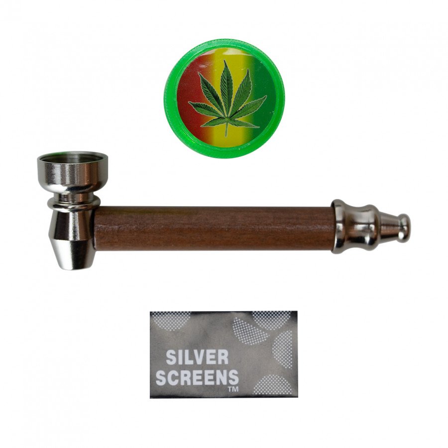 Фото и внешний вид — Трубка сувенирная LG-05 (металл/гриндер/сеточка) в блистере