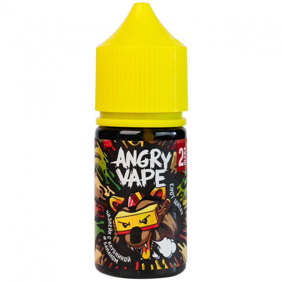 Фото и внешний вид — Жидкость ANGRY VAPE SALT - Енот Щипач (Чизкейк с Клубникой и Бананом) 30мл strong